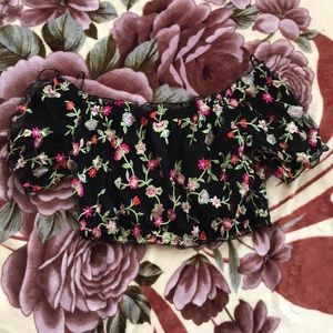 Black off the shoulder crop top with flowers